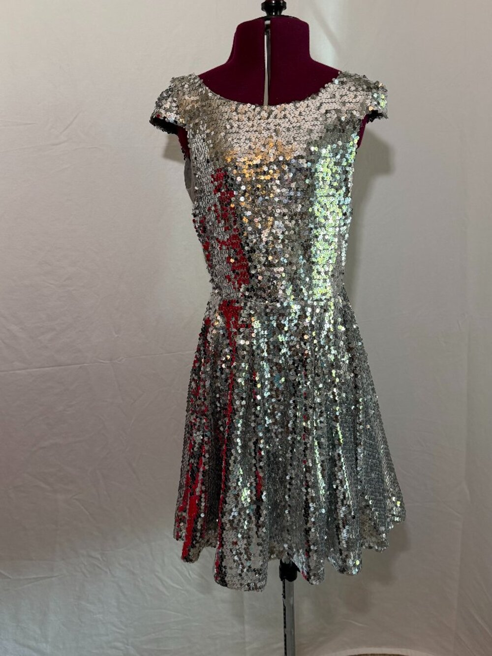 Trixxi Silver Sequin Fit & Flare Party Dress Juniors 9